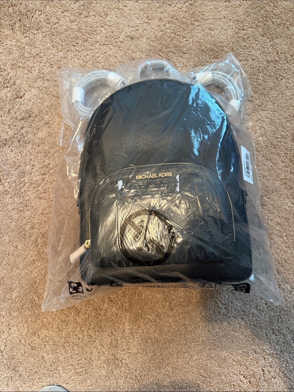 Michael Kors Black Pebbled Leather Small Backpack with Gold Hardware